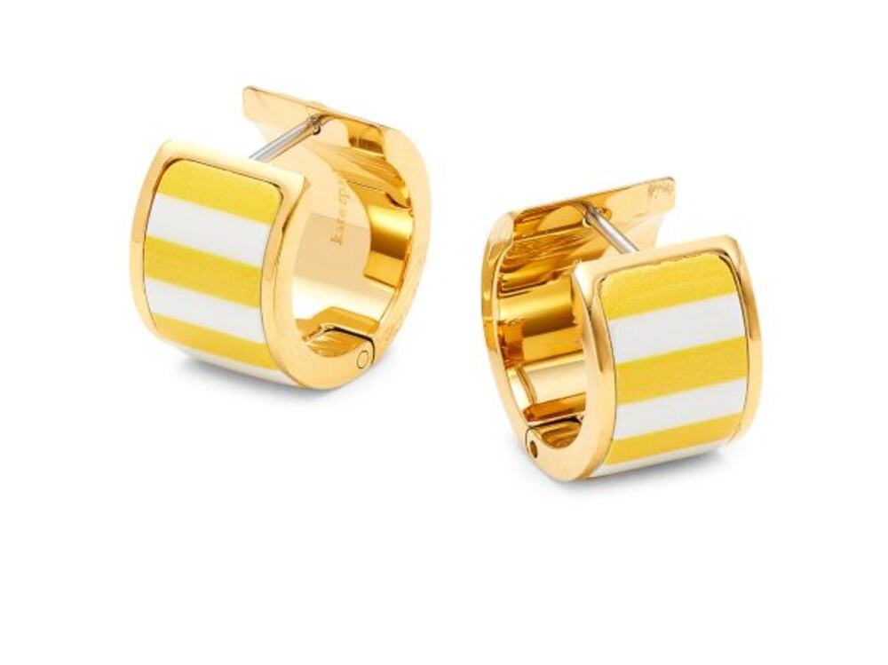 Kate Spade Yellow and White Stripe Enamel Hoop Earrings